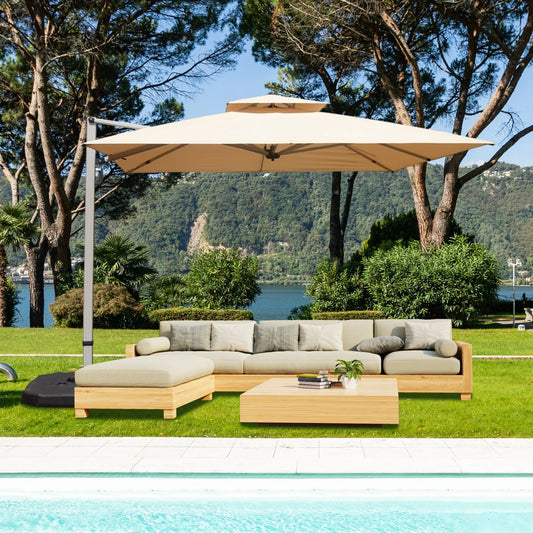 10*10 ft Square Cantilever Patio Umbrella with Center Pole Elegant Outdoor Design for Sun Protection