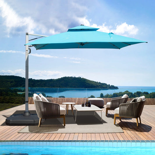 10*10 ft Square Cantilever Patio Umbrella with Center Pole Elegant Outdoor Design for Sun Protection